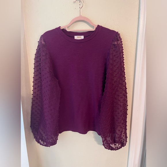 Anthropologie Tops - Anthropologie Plum Sheer Sleeve Blouse